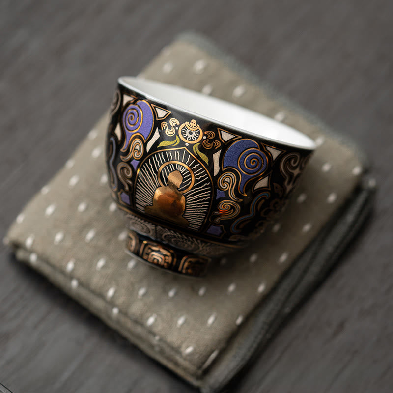 Buddha Stones, Czarna Thangka Buddy, Pomyślne Chmury, Filiżanka do herbaty Kung Fu - image 5