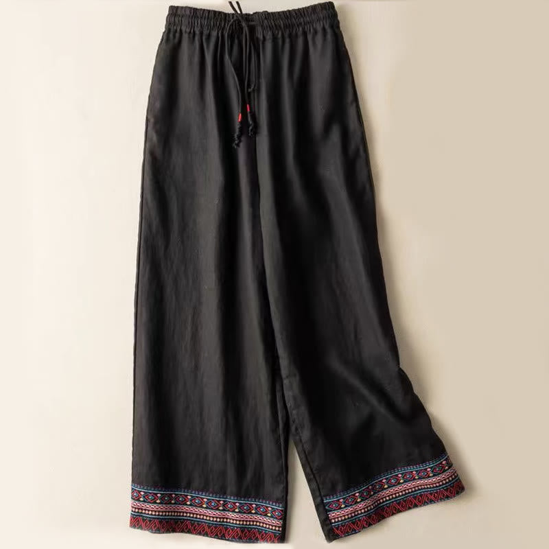 Spodnie damskie z szerokimi nogawkami i kieszeniami z szerokimi bawełnianymi paskami w stylu boho z motywem Buddha Stones - Czarny - US14, UK/AU18, EU46 (4XL) - image 2