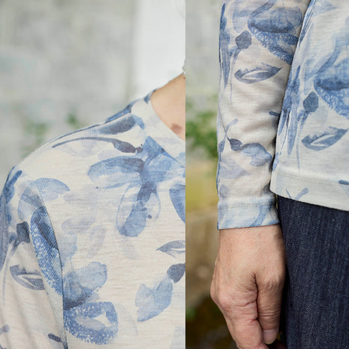 Koszulka damska z długim rękawem i kwiatowym nadrukiem „Buddha Stones Fall Blue” dla osób starszych - image 12