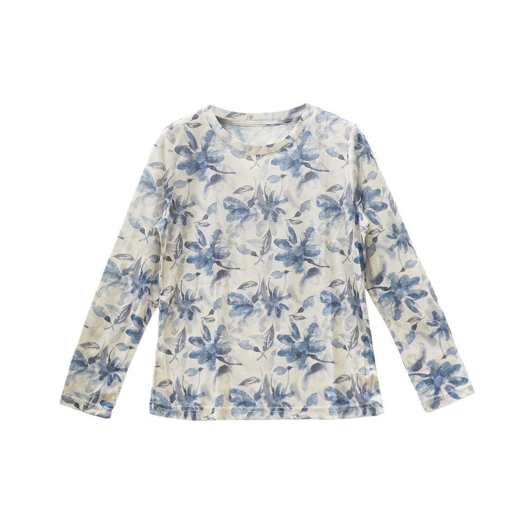 Koszulka damska z długim rękawem i kwiatowym nadrukiem „Buddha Stones Fall Blue” dla osób starszych - image 14