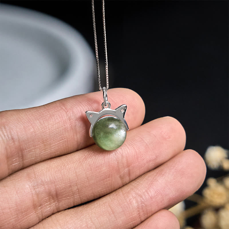 Naszyjnik z wisiorkiem z Buddha Stones ze srebra próby 925 i naturalnego zielonego lepidolitu chroniącego kota - image 4