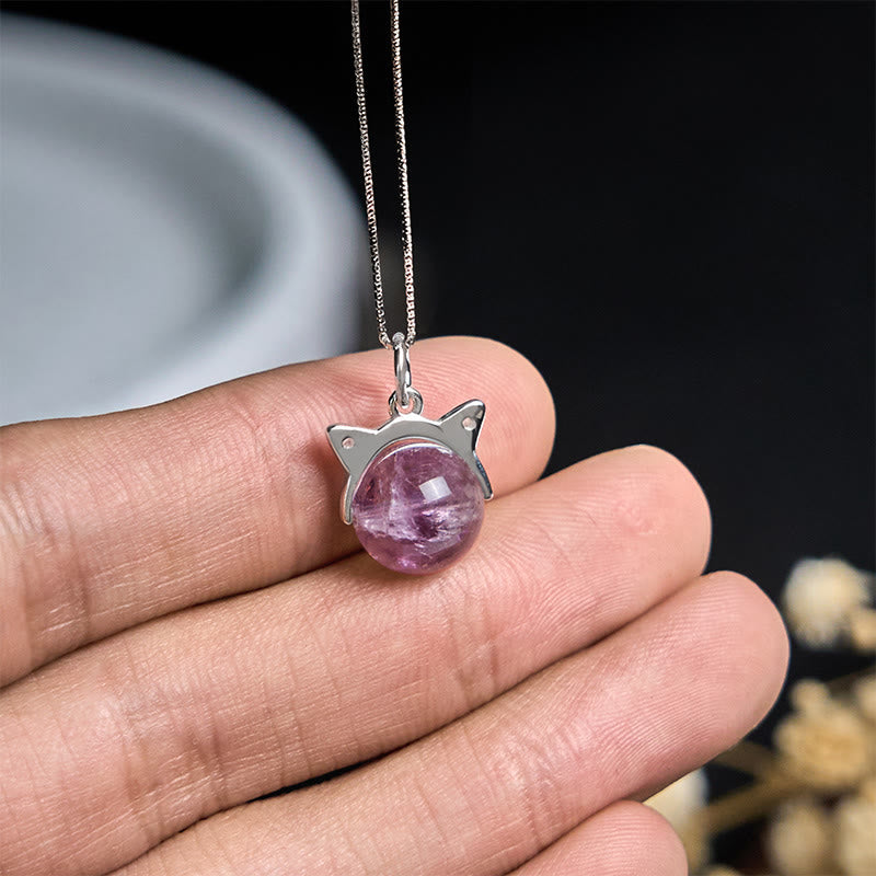Naszyjnik z Buddha Stones ze srebra próby 925, naturalny tęczowy ametyst z kotem i pozytywnym akcentem - image 4