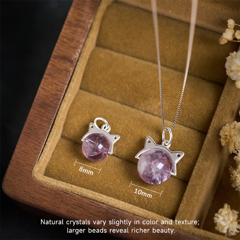 Naszyjnik z Buddha Stones ze srebra próby 925, naturalny tęczowy ametyst z kotem i pozytywnym akcentem - image 3
