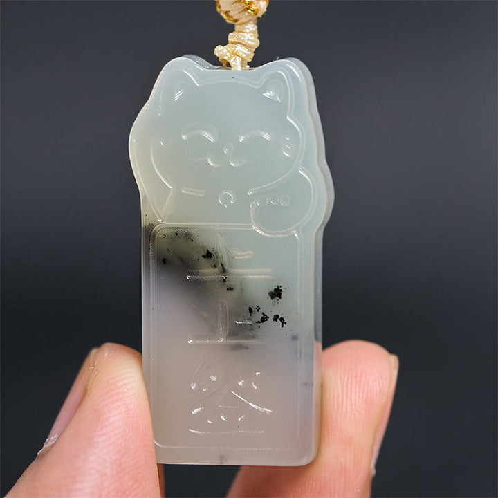 Naszyjnik z naturalnym jadeitem Xiuyan z Buddha Stones i kotem - image 4