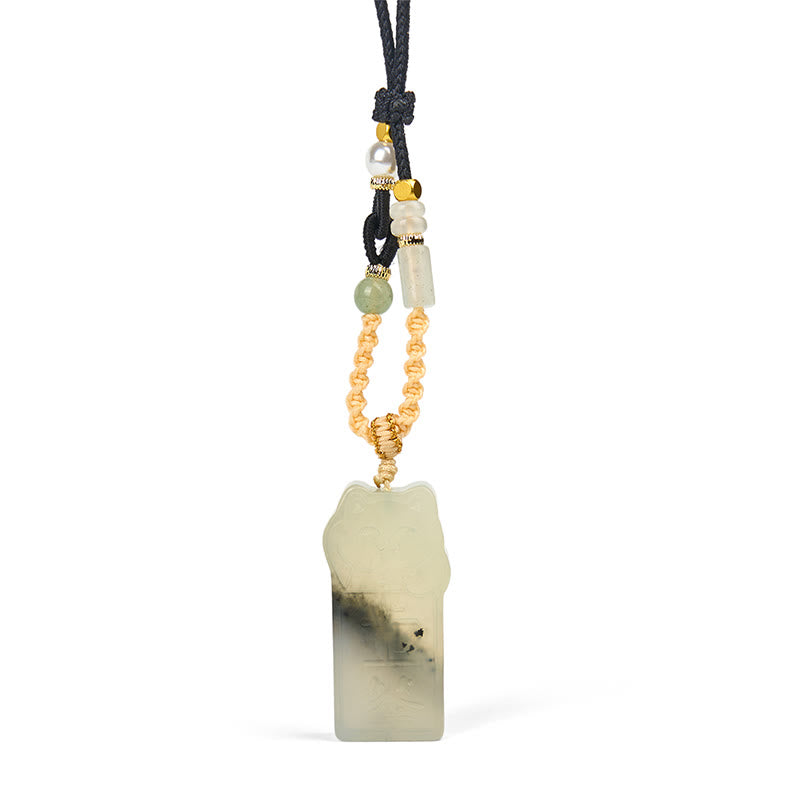 Naszyjnik z naturalnym jadeitem Xiuyan z Buddha Stones i kotem - image 7
