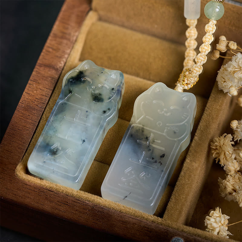 Naszyjnik z naturalnym jadeitem Xiuyan z Buddha Stones i kotem - image 3