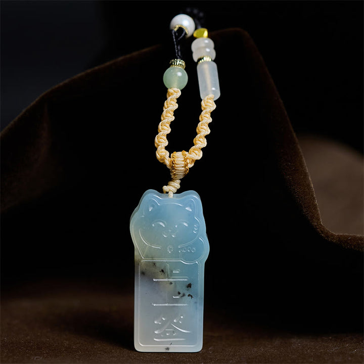 Naszyjnik z naturalnym jadeitem Xiuyan z Buddha Stones i kotem - Jadeitowy kot Xiuyan - image 0