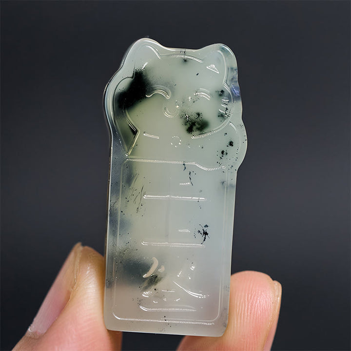Naszyjnik z naturalnym jadeitem Xiuyan z Buddha Stones i kotem - image 5