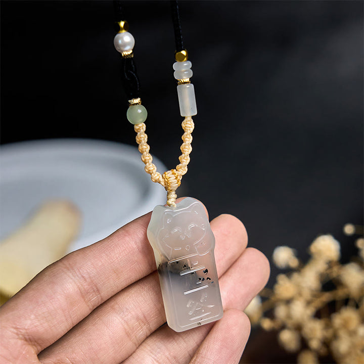Naszyjnik z naturalnym jadeitem Xiuyan z Buddha Stones i kotem - image 6