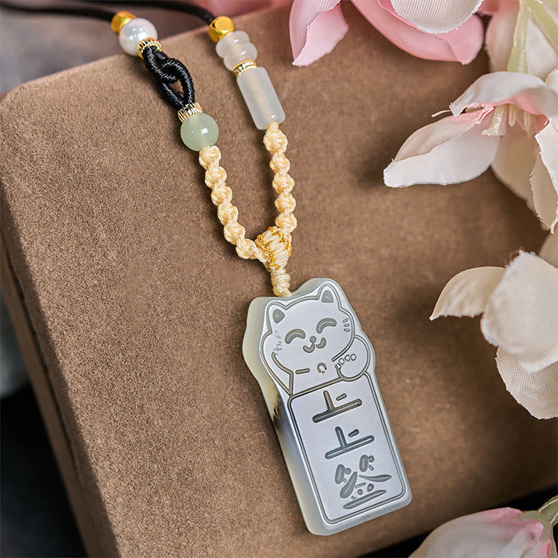 Naszyjnik z naturalnym jadeitem Xiuyan z Buddha Stones i kotem - image 1