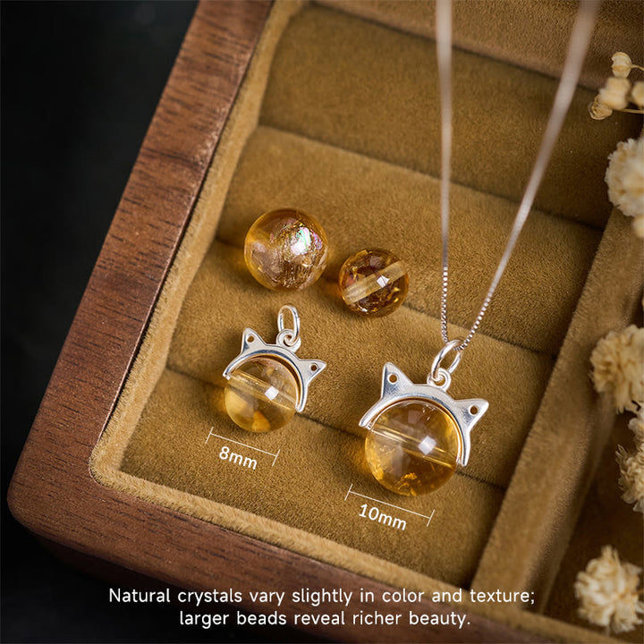 Naszyjnik z wisiorkiem "Buddha Stones" ze srebra próby 925 z naturalnym cytrynem i kotem - image 3