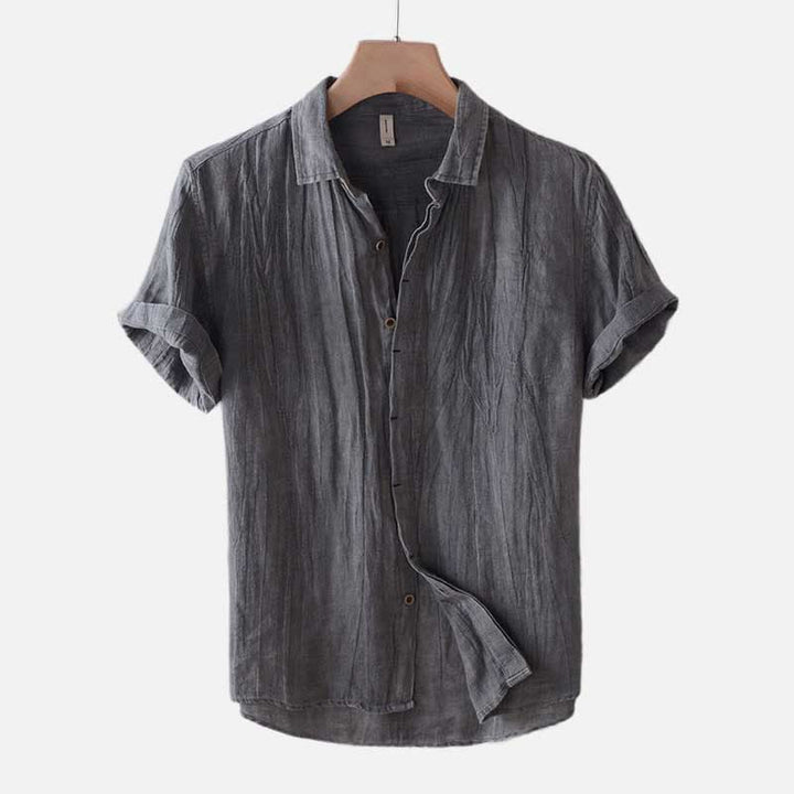 Koszula męska Buddha Stones w jednolitym kolorze z klapami i krótkim rękawem, wygodna, zapinana na guziki, lniana - Krótki rękaw - Szary - US/UK/AU50, EU60 (5XL) - image 4