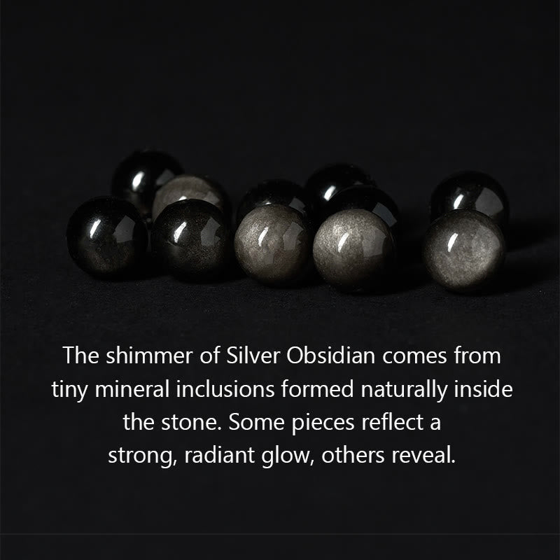 Bransoletka ochronna z naturalnego, srebrnego obsydianu z tygrysim okiem i trzema twarzami Buddha Stones - image 6