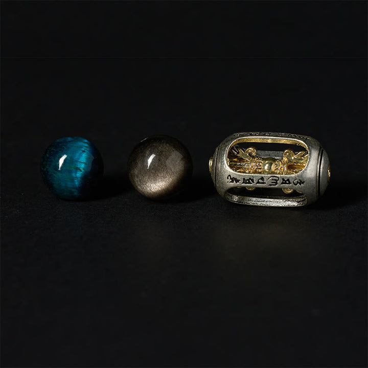 Bransoletka z Buddha Stones w srebrnym połysku z obsydianu i tygrysiego oka Om Mani Padme Hum z trójlicowym Buddą - image 9