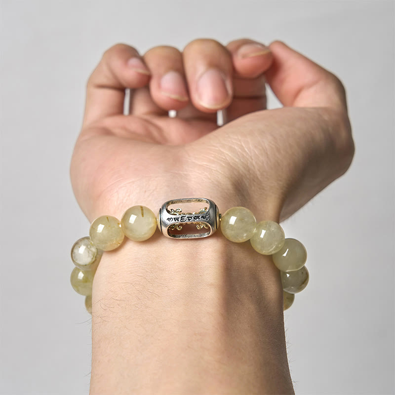 Bransoletka z naturalnym cytrynem i Buddha Stones Om Mani Padme Hum Prosperity - image 3