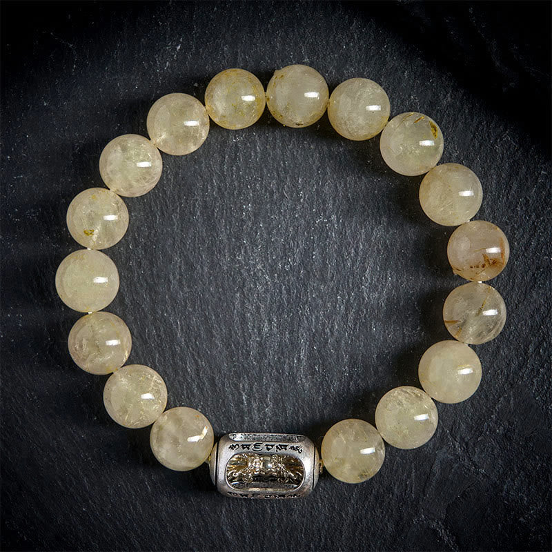 Bransoletka z naturalnym cytrynem i Buddha Stones Om Mani Padme Hum Prosperity - image 1