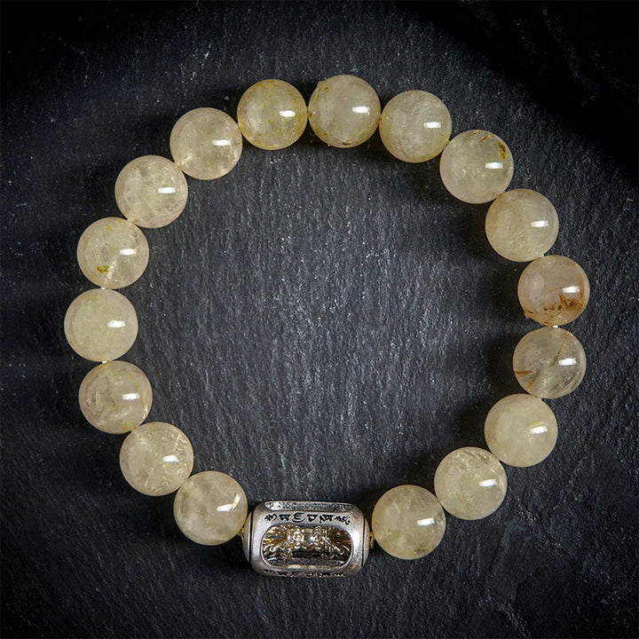 Bransoletka z naturalnym cytrynem i Buddha Stones Om Mani Padme Hum Prosperity - image 1