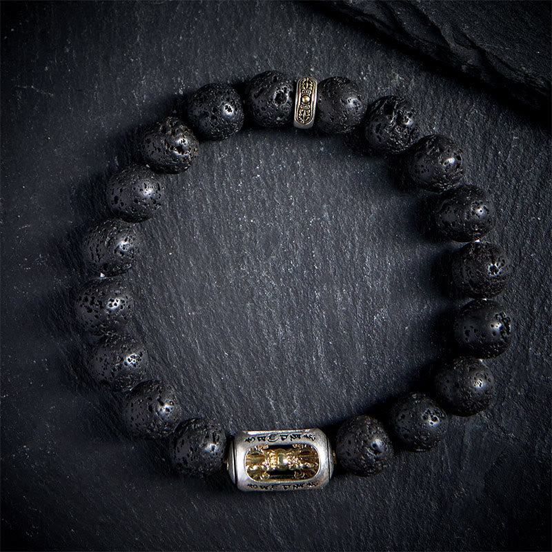 Buddha Stones Naturalna lawa Rock Om Mani Padme Hum Dorje Vajra Uzdrawiająca bransoletka - image 12
