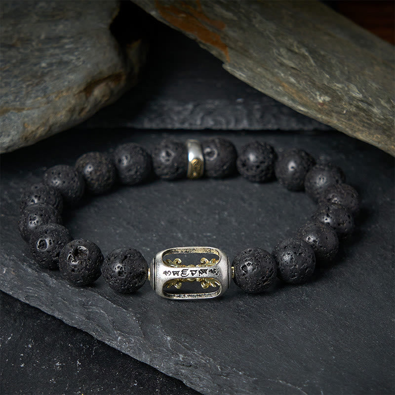 Buddha Stones Naturalna lawa Rock Om Mani Padme Hum Dorje Vajra Uzdrawiająca bransoletka - Wadżra z lawy - 20 cm - image 11