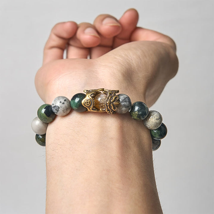 Bransoletka ochronna z Buddha Stones, naturalnym szarym jaspisem Kambamba, jaspisem cytrynowym i koniem ze znakiem zodiaku PiXiu - image 3