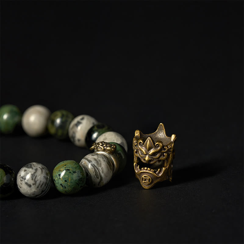 Bransoletka ochronna z Buddha Stones, naturalnym szarym jaspisem Kambamba, jaspisem cytrynowym i koniem ze znakiem zodiaku PiXiu - image 6