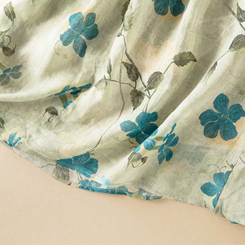 Sukienka midi z kontrastowym kwiatowym wzorem i półrękawem w kwiaty Buddha Stones z kieszeniami - image 5