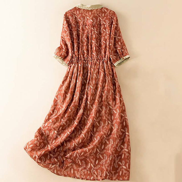 Sukienka midi z kontrastowym kwiatowym wzorem i półrękawem w kwiaty Buddha Stones z kieszeniami - image 23