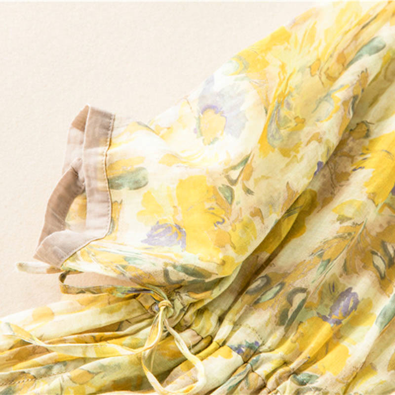 Sukienka midi z kontrastowym kwiatowym wzorem i półrękawem w kwiaty Buddha Stones z kieszeniami - image 17