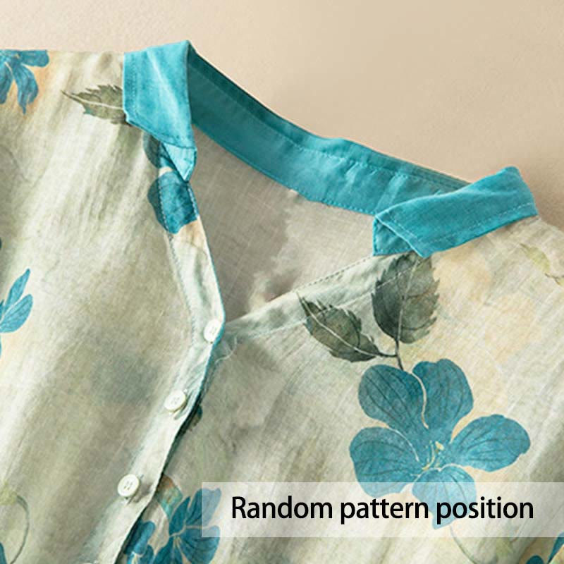 Sukienka midi z kontrastowym kwiatowym wzorem i półrękawem w kwiaty Buddha Stones z kieszeniami - image 1