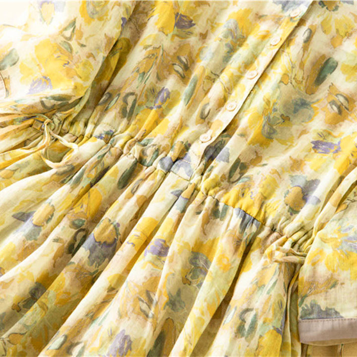 Sukienka midi z kontrastowym kwiatowym wzorem i półrękawem w kwiaty Buddha Stones z kieszeniami - image 18