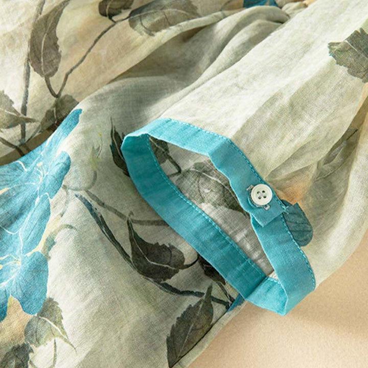 Sukienka midi z kontrastowym kwiatowym wzorem i półrękawem w kwiaty Buddha Stones z kieszeniami - image 6