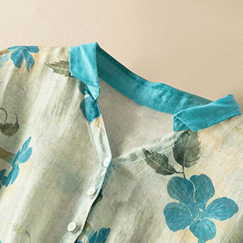 Sukienka midi z kontrastowym kwiatowym wzorem i półrękawem w kwiaty Buddha Stones z kieszeniami - image 8