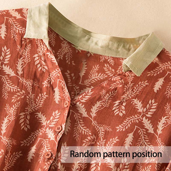 Sukienka midi z kontrastowym kwiatowym wzorem i półrękawem w kwiaty Buddha Stones z kieszeniami - image 21