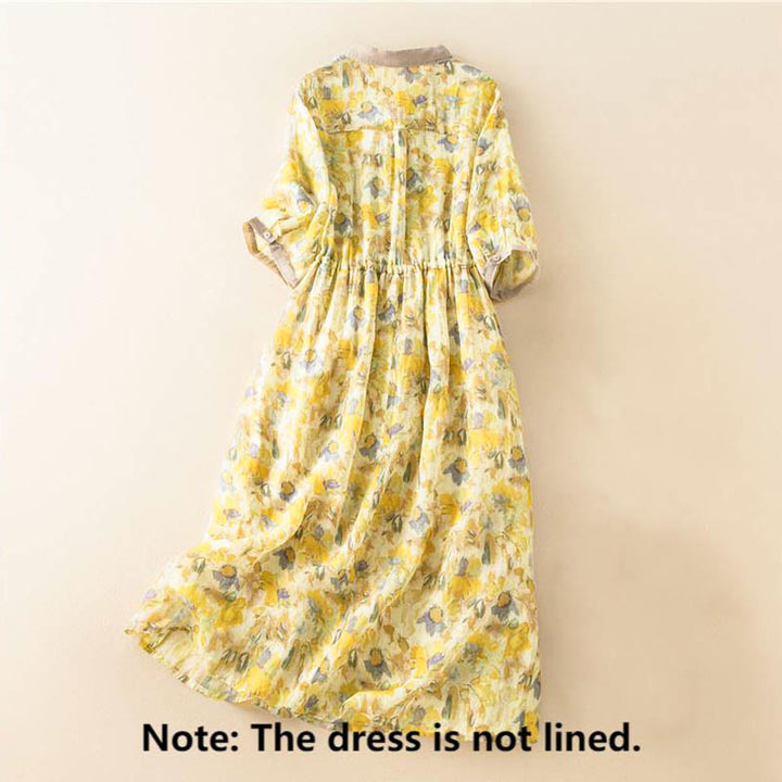 Sukienka midi z kontrastowym kwiatowym wzorem i półrękawem w kwiaty Buddha Stones z kieszeniami - image 15