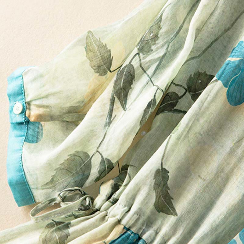 Sukienka midi z kontrastowym kwiatowym wzorem i półrękawem w kwiaty Buddha Stones z kieszeniami - image 9