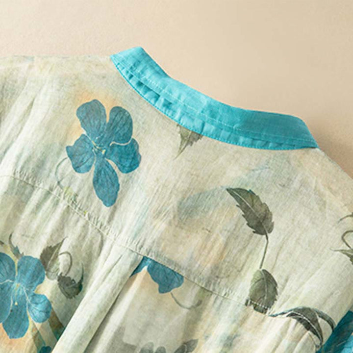 Sukienka midi z kontrastowym kwiatowym wzorem i półrękawem w kwiaty Buddha Stones z kieszeniami - image 7