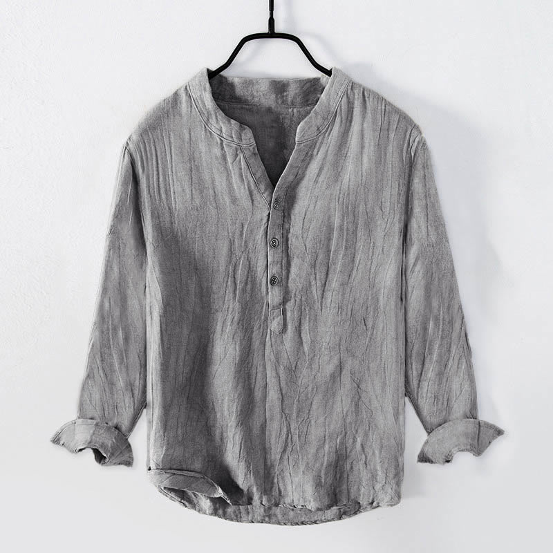 Koszula męska z długim rękawem i guzikami w jednolitym kolorze z motywem Buddha Stones, bawełniana, lniana - Szary - US/UK/AU50, EU60 (5XL) - image 0