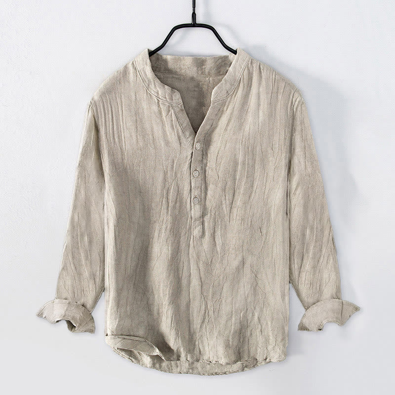 Koszula męska z długim rękawem i guzikami w jednolitym kolorze z motywem Buddha Stones, bawełniana, lniana - Bielizna - US/UK/AU50, EU60 (5XL) - image 16