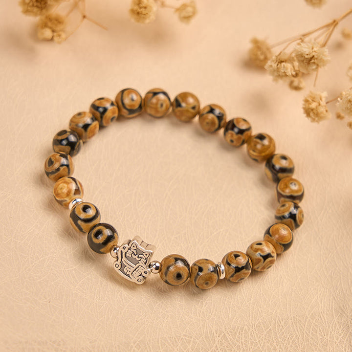 Bransoletka z Buddha Stones ze srebra próby 925 z brązowym pręgowanym kotem i koralikami z kamieniami błogosławieństwa - image 3