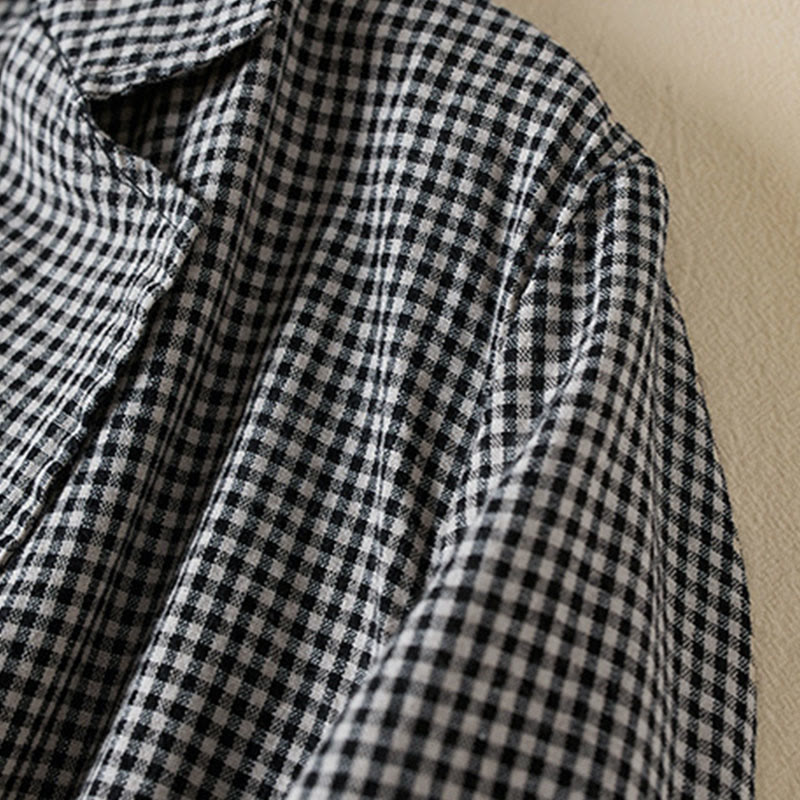 Kurtka damska z długim rękawem i kieszeniami z bawełny Buddha Stones Commute w kratę - image 3