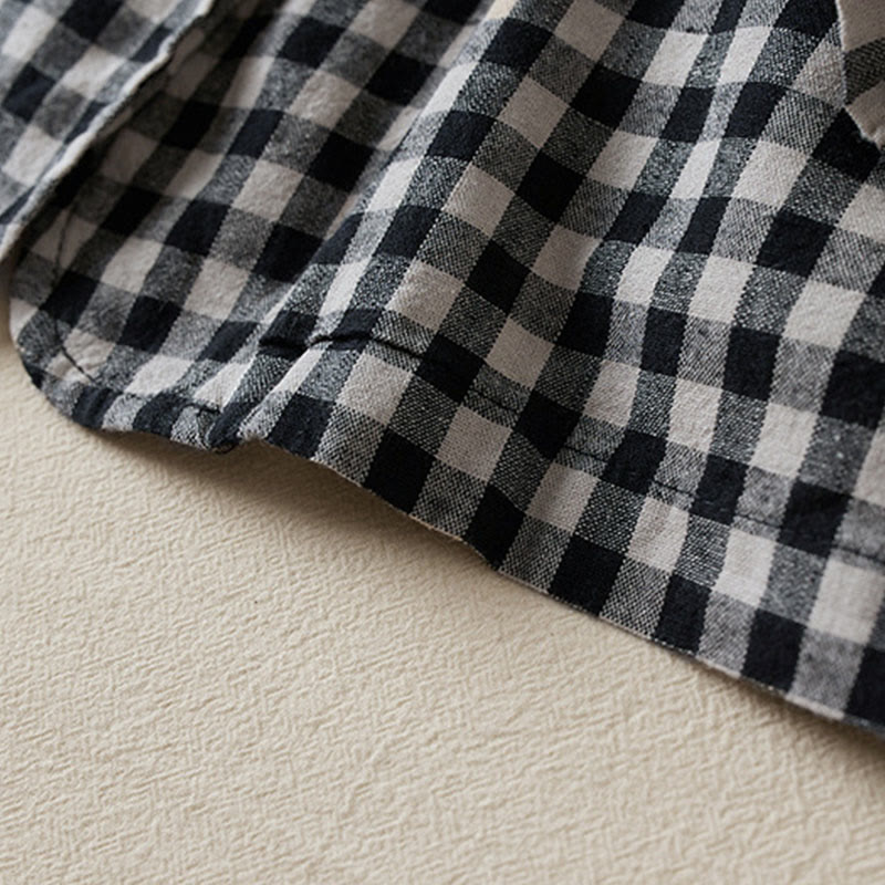 Kurtka damska z długim rękawem i kieszeniami z bawełny Buddha Stones Commute w kratę - image 14