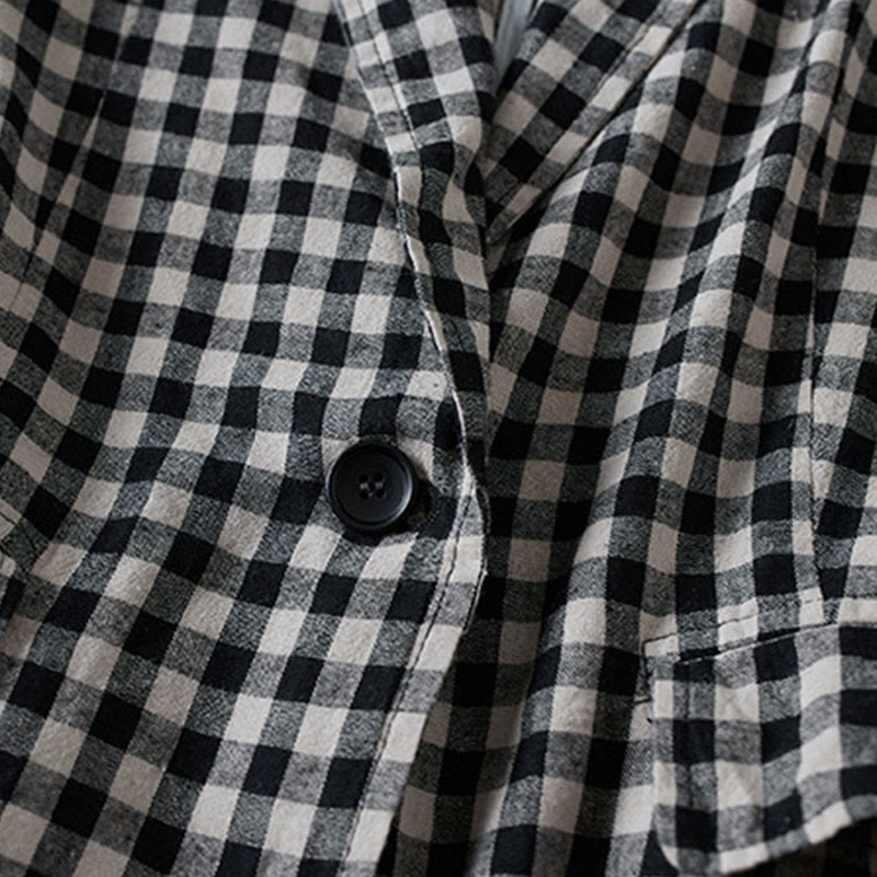 Kurtka damska z długim rękawem i kieszeniami z bawełny Buddha Stones Commute w kratę - image 9