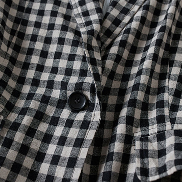 Kurtka damska z długim rękawem i kieszeniami z bawełny Buddha Stones Commute w kratę - image 9