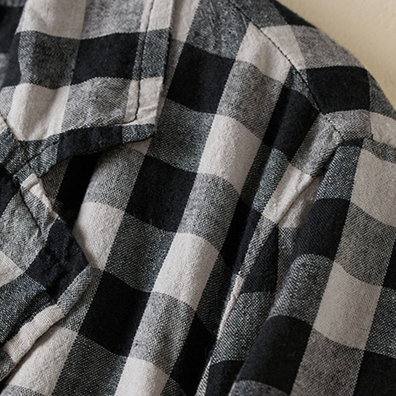 Kurtka damska z długim rękawem i kieszeniami z bawełny Buddha Stones Commute w kratę - image 22