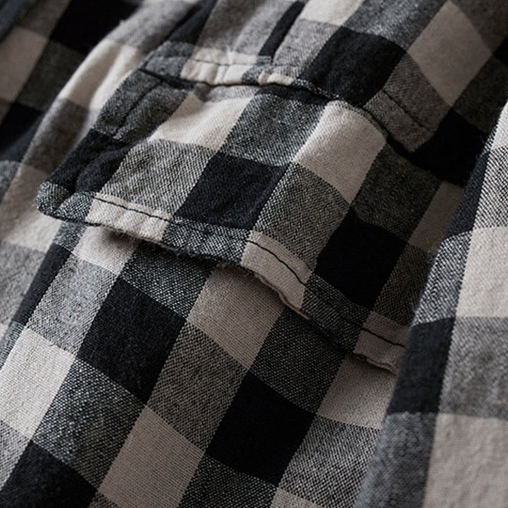 Kurtka damska z długim rękawem i kieszeniami z bawełny Buddha Stones Commute w kratę - image 23