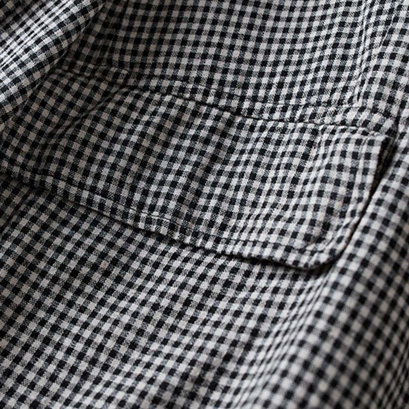 Kurtka damska z długim rękawem i kieszeniami z bawełny Buddha Stones Commute w kratę - image 2