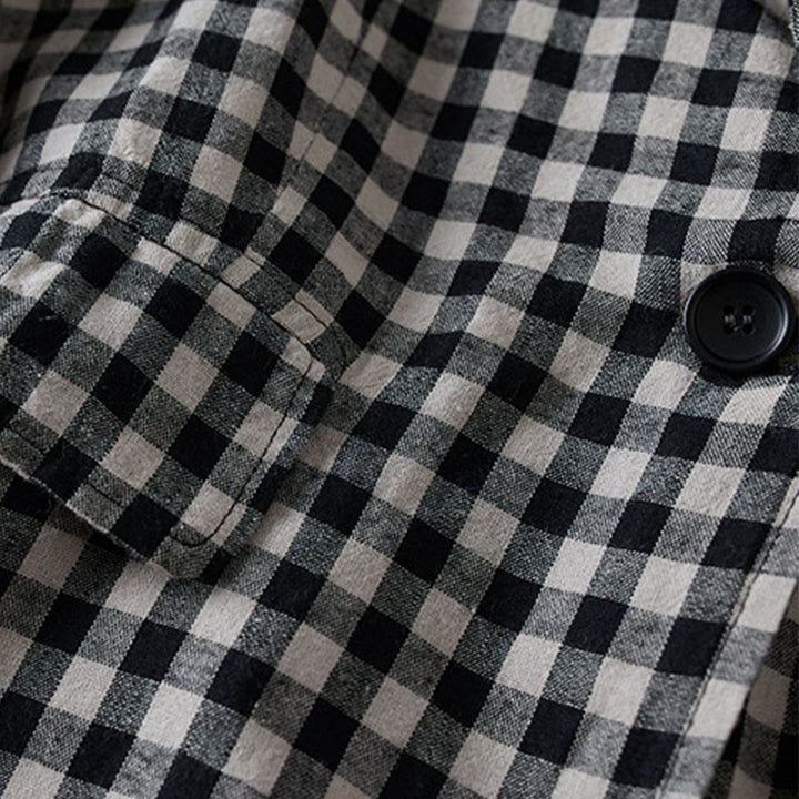 Kurtka damska z długim rękawem i kieszeniami z bawełny Buddha Stones Commute w kratę - image 12