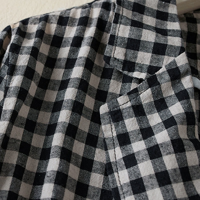 Kurtka damska z długim rękawem i kieszeniami z bawełny Buddha Stones Commute w kratę - image 10