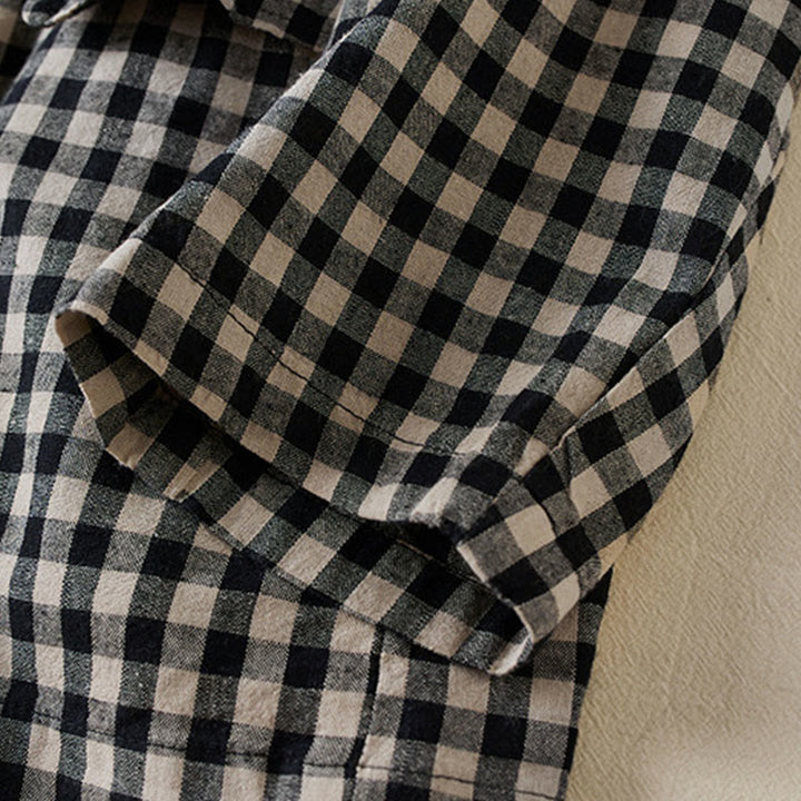 Kurtka damska z długim rękawem i kieszeniami z bawełny Buddha Stones Commute w kratę - image 13