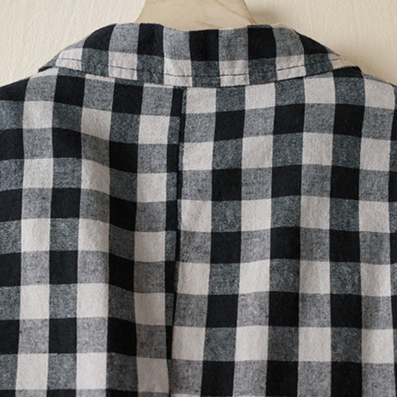 Kurtka damska z długim rękawem i kieszeniami z bawełny Buddha Stones Commute w kratę - image 20